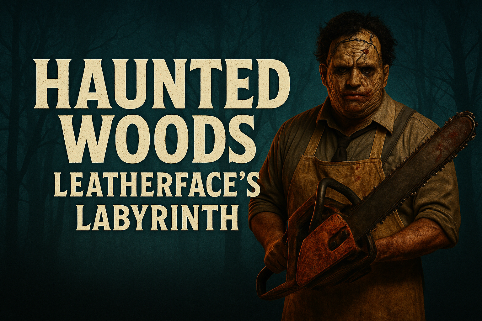 Banner with Haunted Woods and Leatherface's Labyrinth